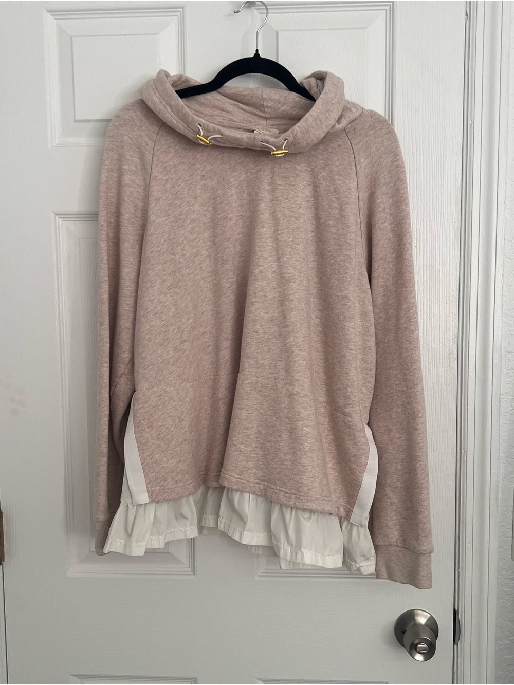 kate spade Oatmeal Hooded Sweater with White Ruffle Hem